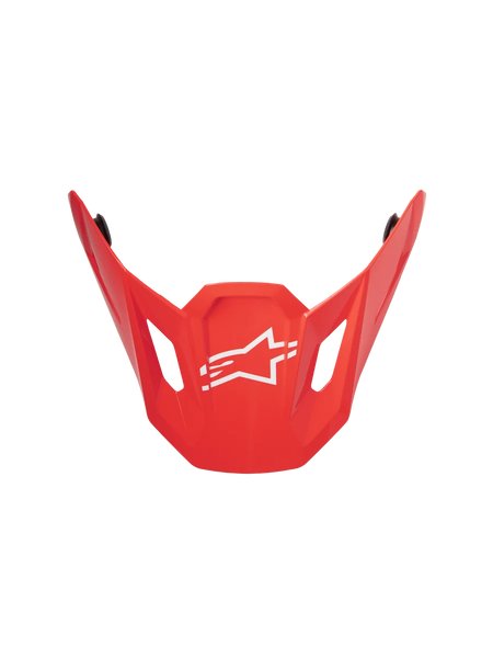 Alpinestars S-M7 Core ECE06 Visor, Red Glossy, motocross helmet replacement peak, featuring an angular aerodynamic design with a central white Alpinestars star logo, side ventilation cutouts, and a durable glossy finish