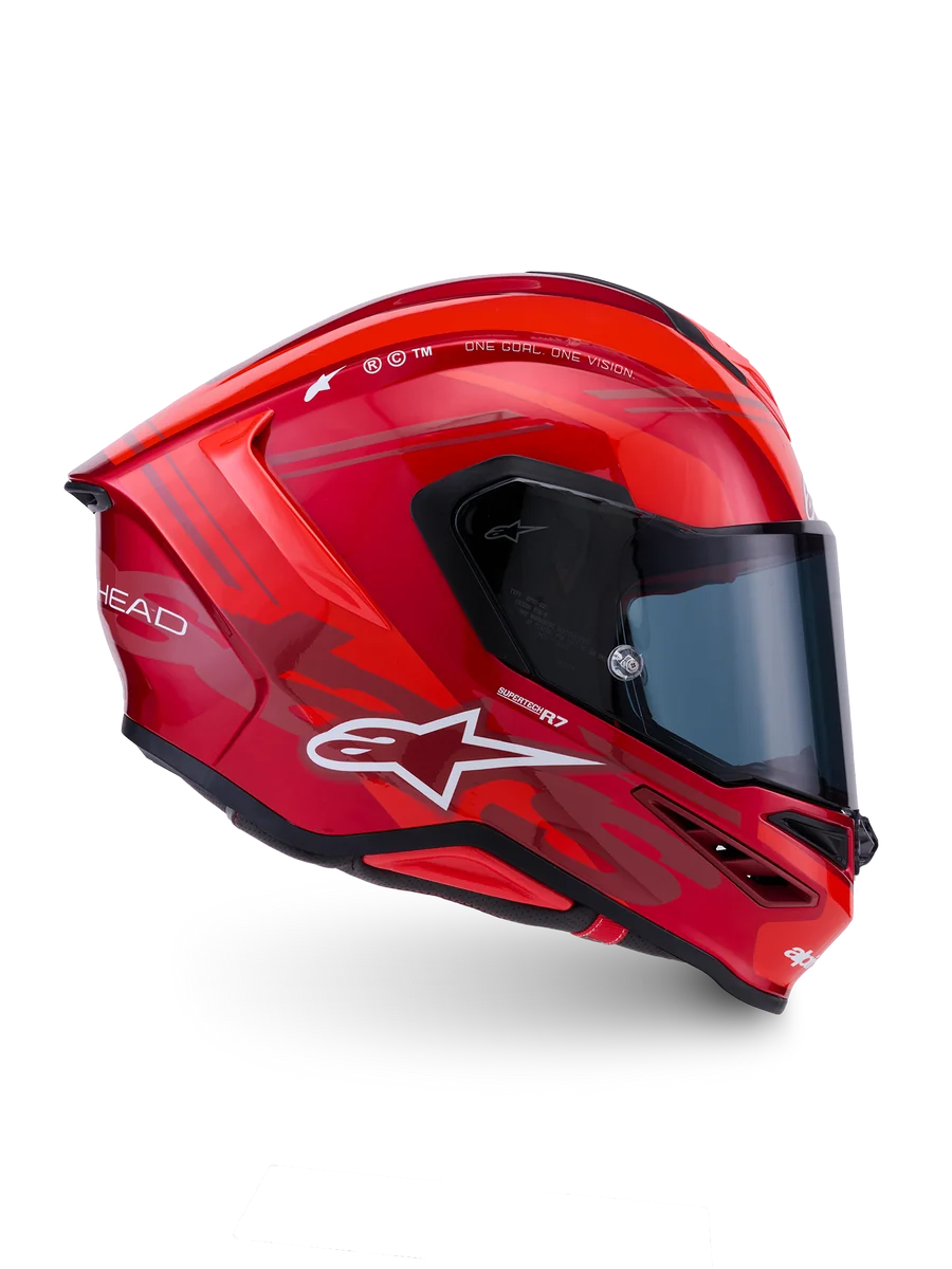 Alpinestars S-R7 A-Core Helmet ECE06/DOT, Motorcycle Racing Helmet, Red and White, glossy carbon composite shell with advanced aerodynamics and clear visor