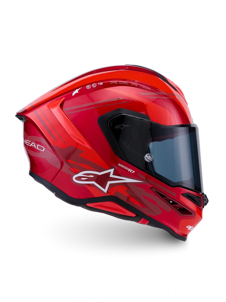 Alpinestars S-R7 A-Core Helmet ECE06/DOT, Motorcycle Racing Helmet, Red and White, glossy carbon composite shell with advanced aerodynamics and clear visor