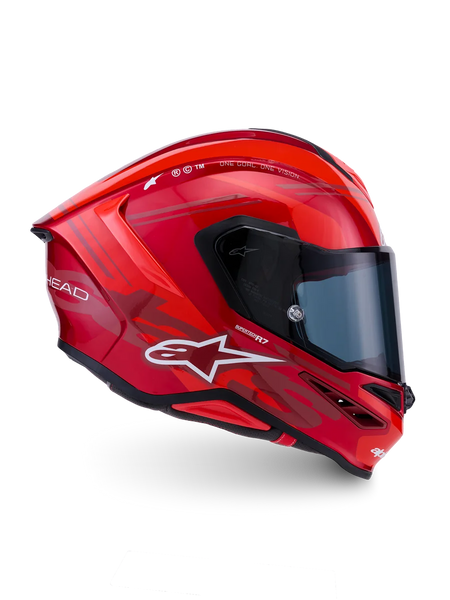 Alpinestars S-R7 A-Core Helmet ECE06/DOT, Motorcycle Racing Helmet, Red and White, glossy carbon composite shell with advanced aerodynamics and clear visor
