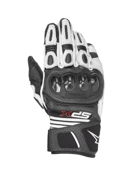 Alpinestars SPX AC V2 Gloves, short-cuff motorcycle riding gloves, Black and White, CE certified with carbon knuckle protection and leather mesh construction