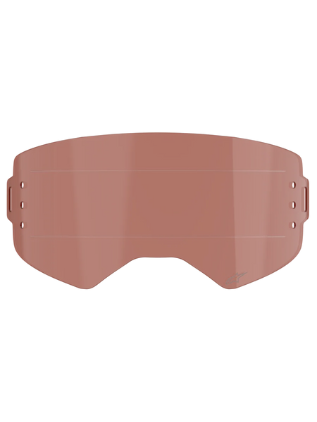 Alpinestars Supertech Wide Vision Roll-Off Lens, Goggle Accessory, Copper Rose tint, features horizontal glide lines and side mounting points, impact-resistant polycarbonate for motocross and off-road use.