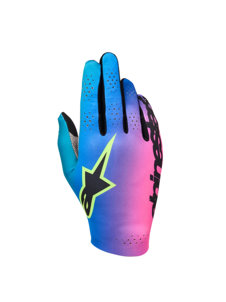 Alpinestars Sim Gloves Graphic 2, SIM Racing Gloves, Cyan Purple and Pink Gradient, Features Black Star Logo with Safety Yellow Outline, Perforated Backhand for Ventilation, Lightweight Performance Gaming Gear