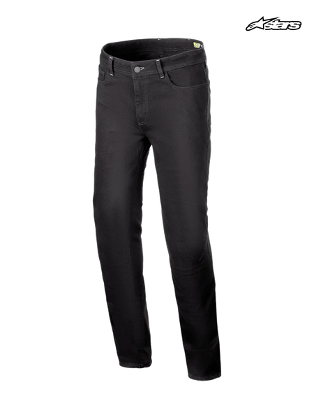 Alpinestars Cult-8 Stretch Denim Pants, men's urban motorcycle riding jeans in black rinse, straight leg fit with stretch denim construction and CE certified protection