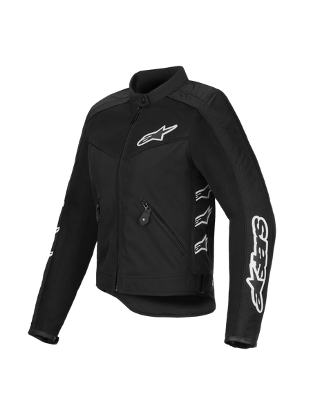 Alpinestars Woman Stella T-Dyno Air Jacket, Black, mesh and textile motorcycle jacket, featuring white Alpinestars logos on the chest and sleeves, 3D mesh panels for airflow, vintage-inspired tailored fit.
