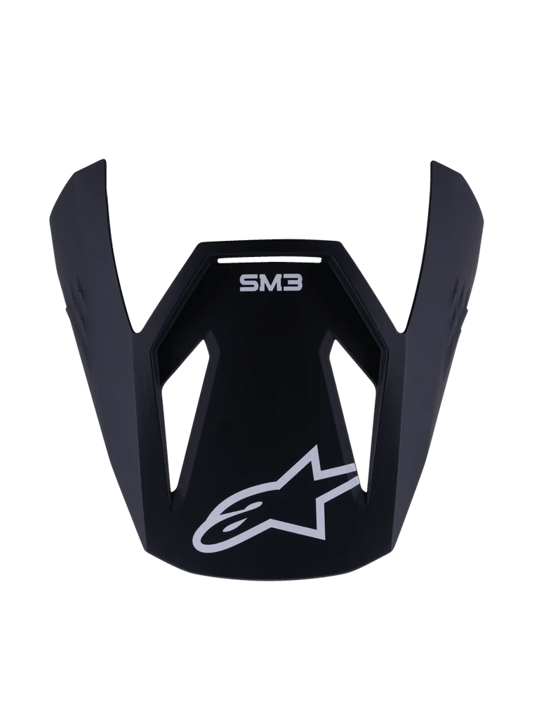 Alpinestars S-M3 Youth Solid Visor, Replacement Peak for Youth Motocross Helmet, Matte Black finish with White SM3 branding and Star logo, Durable plastic accessory for off-road racing