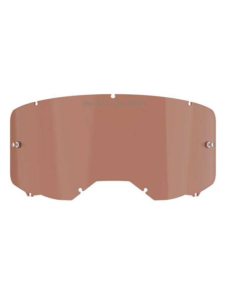 Alpinestars Vision 8-5-3 Goggle Lens, Copper Rose tint, replacement motocross goggle lens featuring "ONE GOAL. ONE VISION." text, curved polycarbonate design with tear-off pins for off-road racing