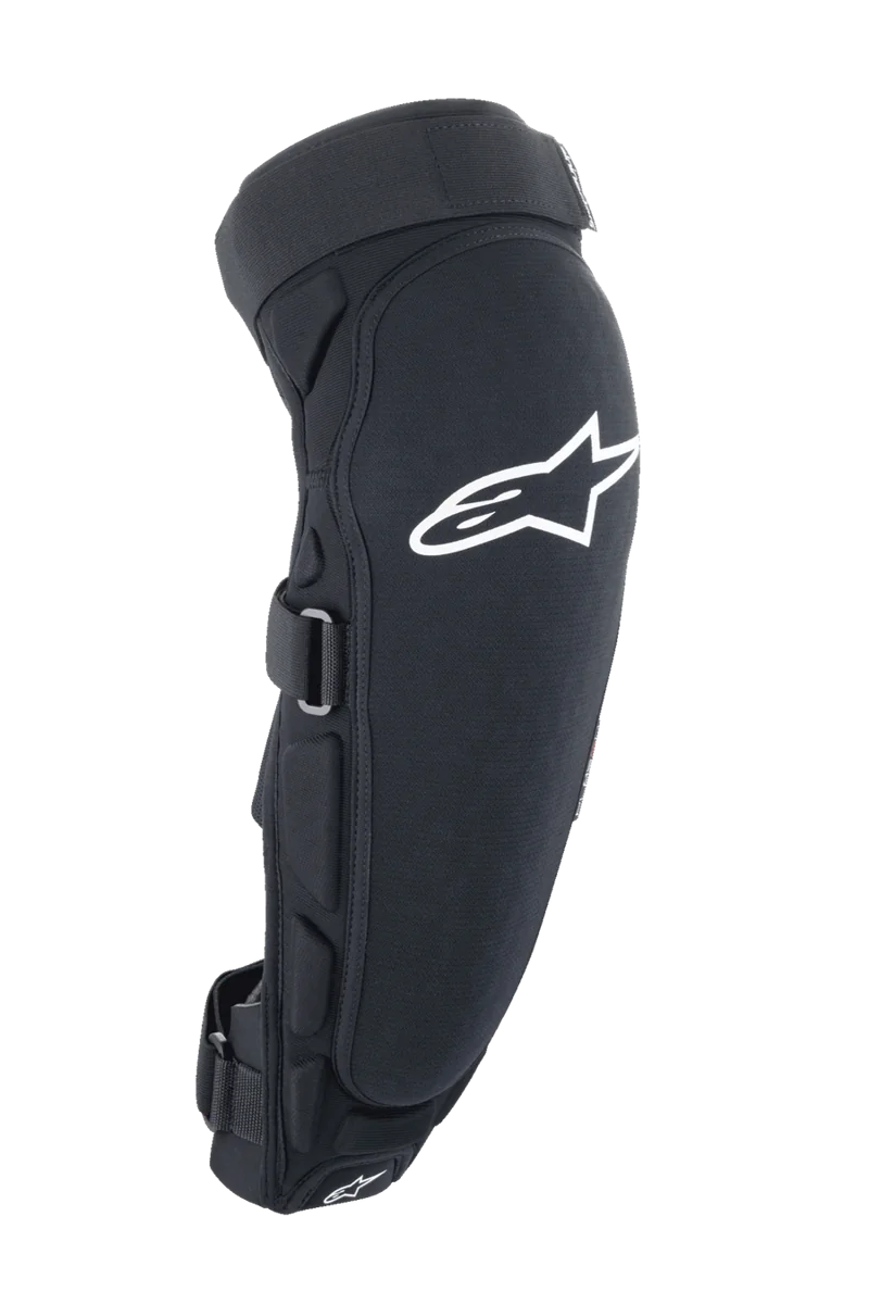 Alpinestars A-Impact Plasma Pro Knee Shin Protectors, mountain bike knee and shin guards, black and white, featuring EN 1621-1 Level 2 certified Nucleon Plasma technology and triple strap closure system