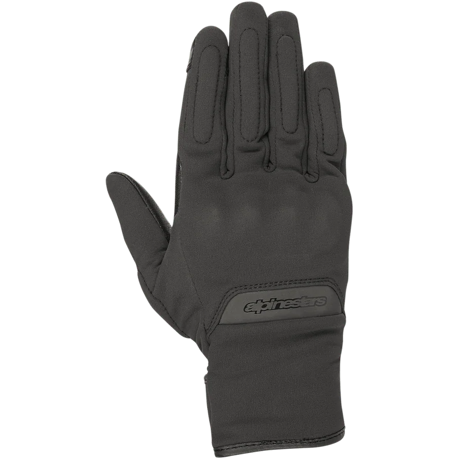 Alpinestars C1 Windstopper V2 Gloves, Urban Motorcycle Gloves, Black, top view showing the back of the hand, windproof textile construction, subtle integrated knuckle protection, Alpinestars branding on the wrist cuff