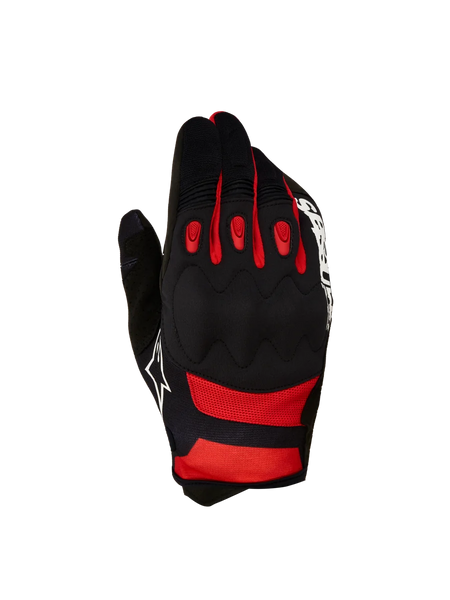 Alpinestars 2027 Techdura Gloves, Black and Bright Red motocross gloves with viscoelastic knuckle protection.