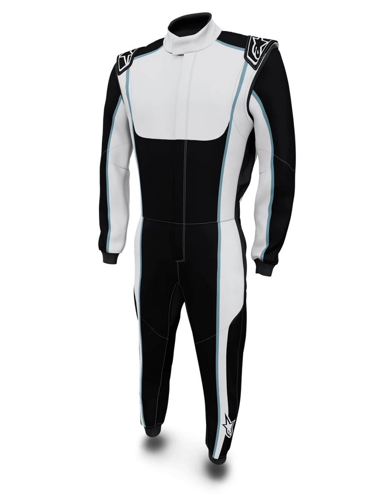 Alpinestars Tech Vision V3 Custom Auto Racing Suit, black and white with blue accents, FIA certified Nomex.