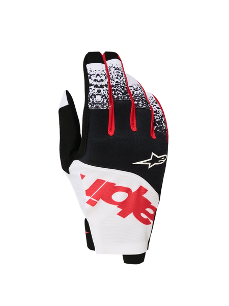 Alpinestars Techstar Gloves 2027, Men's motocross gloves in black, white, and red fluo featuring a stretch micro ripstop.