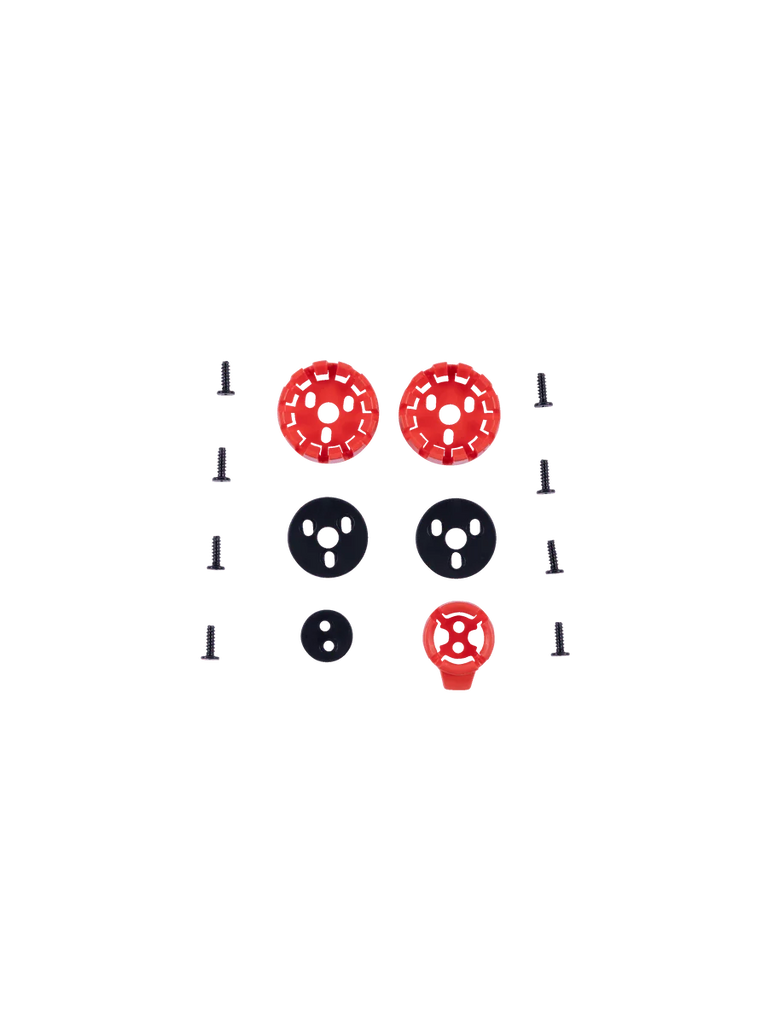 Alpinestars S-M3 Youth Visor Connection Set, helmet visor mounting hardware kit, red and black, featuring circular gears, mounting discs, and screws, replacement parts for youth motocross helmets