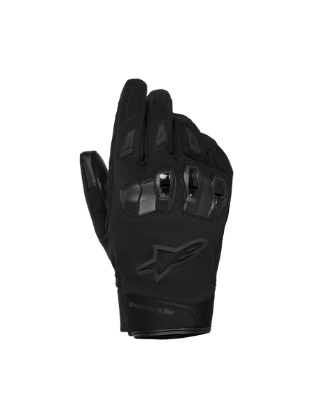 Alpinestars SP X Z Waterproof Gloves, Motorcycle Gloves, Black, featuring hard-shell TPU knuckle protection, tonal Alpinestars star logo, and durable textile construction for all-weather riding.