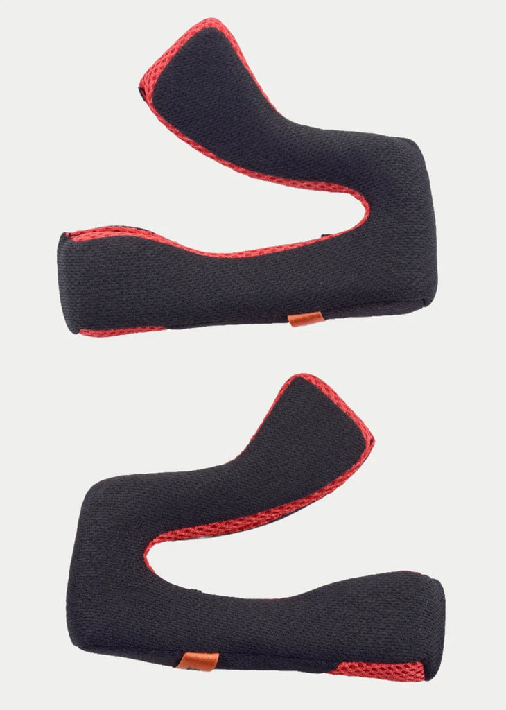 Alpinestars S-M5 Cheek Pad Set +5 mm, helmet accessory, black padding with red mesh accents, ergonomic contoured design for facial fit, orange release tabs, replacement interior for S-M5 motocross helmets