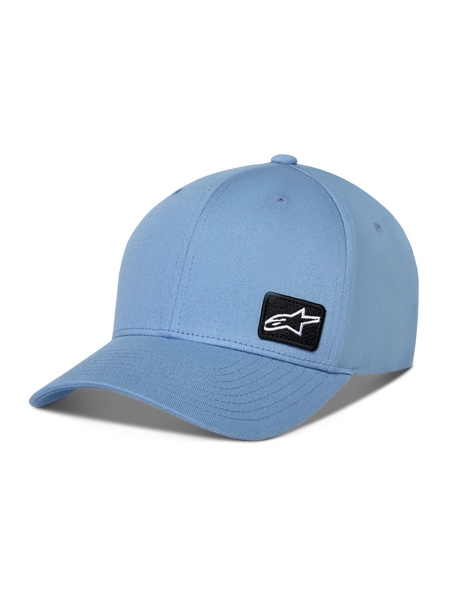 Alpinestars Pivot Hat, curved bill baseball cap, Blue, featuring a small black embroidered Astars logo patch on the side, casual sportswear accessory