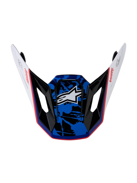 Alpinestars S-M7 Blaster Visor, Motocross Helmet Replacement Peak, White, Blue and Red Glossy, splatter graphic finish.