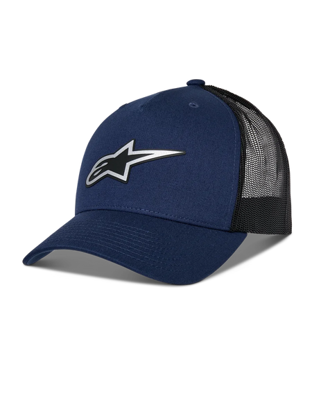 Alpinestars Reflect Ageless Trucker Hat, Navy Blue and Black Trucker Cap, Curved Brim, Reflective Silver Astars Logo, Mesh Back for Ventilation, Structured Crown, Casual Motorsport Style