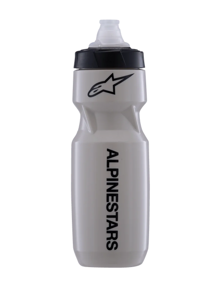 Alpinestars Water Bottle Alps 24Oz, Ecru with Black Cap, Cycling Water Bottle with MoFlo Spout, Sleek Contoured Design, Black Alpinestars Logo and Vertical Branding, Durable Polypropylene construction