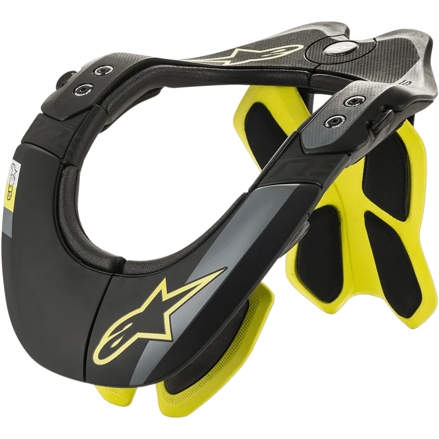 Alpinestars BNS Tech 2 Neck Support, Motorcycle Neck Brace, Black and Fluorescent Yellow, Ergonomic Carbon Polymer Frame with Padded Interior, Star Logo Detail, Motocross and Off-Road Protection