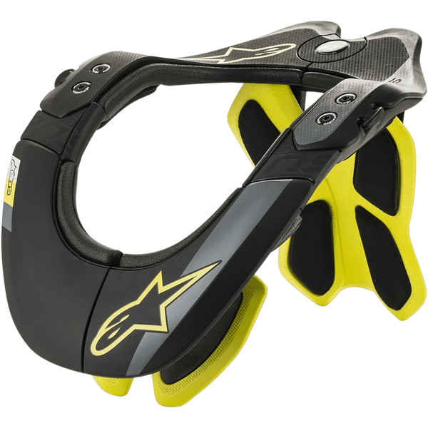 Alpinestars BNS Tech 2 Neck Support, Motorcycle Neck Brace, Black and Fluorescent Yellow, Ergonomic Carbon Polymer Frame with Padded Interior, Star Logo Detail, Motocross and Off-Road Protection