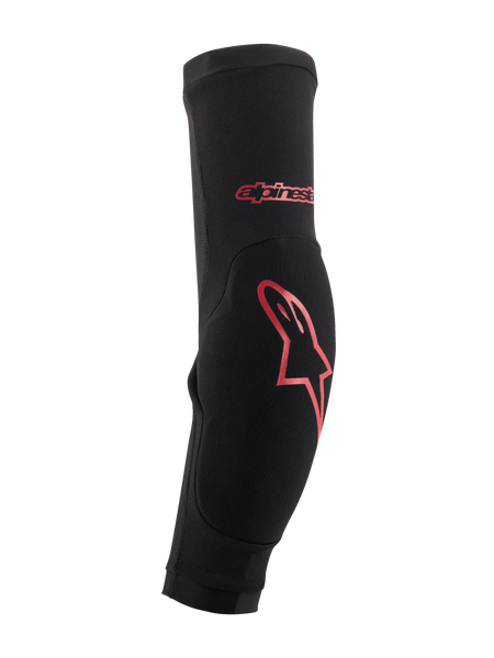 Alpinestars Paragon Plus Elbow Protectors, Black with Red Logo, MTB Mountain Bike Protection, form-fitting slip-on sleeve with reinforced impact padding and breathable mesh chassis