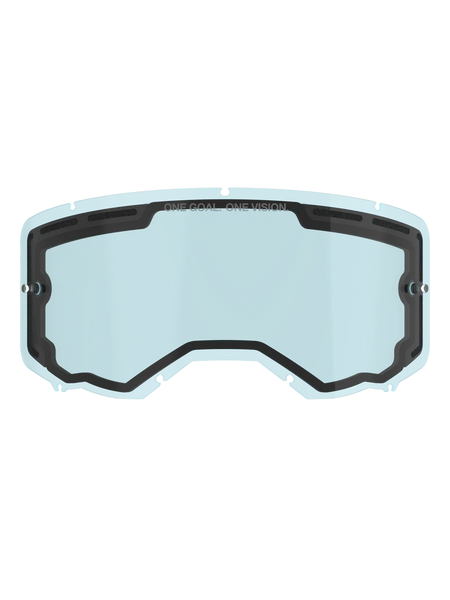 Alpinestars Vision 8-5-3 Dual Pane Lens, Light Blue tinted replacement goggle lens, black inner seal with "ONE GOAL. ONE VISION." branding, side tear-off posts, curved design with top ventilation for motocross and off-road riding