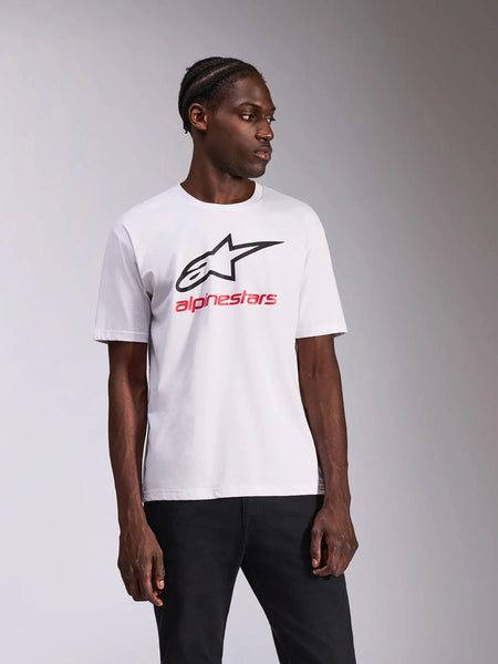 Alpinestars Always 2.0 CSF Tee, Short Sleeve T-Shirt, White, Black Alpinestars Logo and Red Text, Casual Motorsport Sportswear