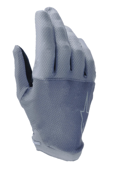 Alpinestars A-Aria Gloves, MTB Cycling Gloves, Infinity Blue, featuring a textured grid pattern on the stretch backhand, lightweight and flexible low-profile design, breathable off-road performance gear