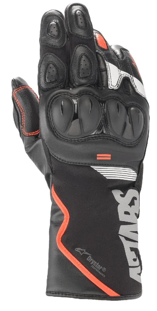 Alpinestars SP-365 Drystar Gloves, Motorcycle Touring Gloves, Black with Red and White Accents, Hard Knuckle Protection, Perforated Leather Construction, Waterproof and Breathable Technology