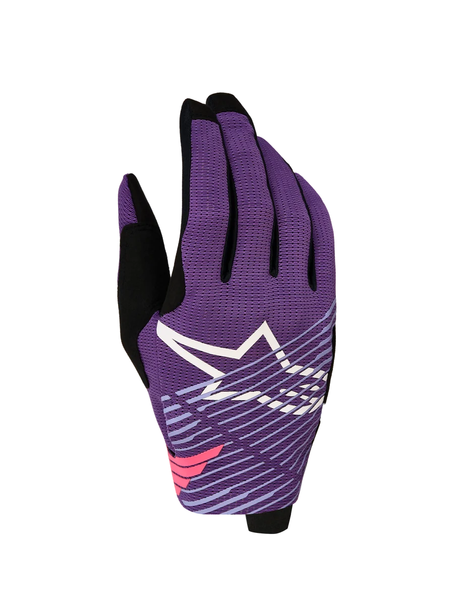 Alpinestars Radar Pro Gloves 2027, Men's Motocross Gloves in Deep Purple and Black with stretch mesh and star graphic logo.