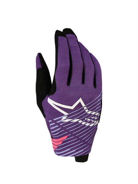 Alpinestars Radar Pro Gloves 2027, Men's Motocross Gloves in Deep Purple and Black with stretch mesh and star graphic logo.