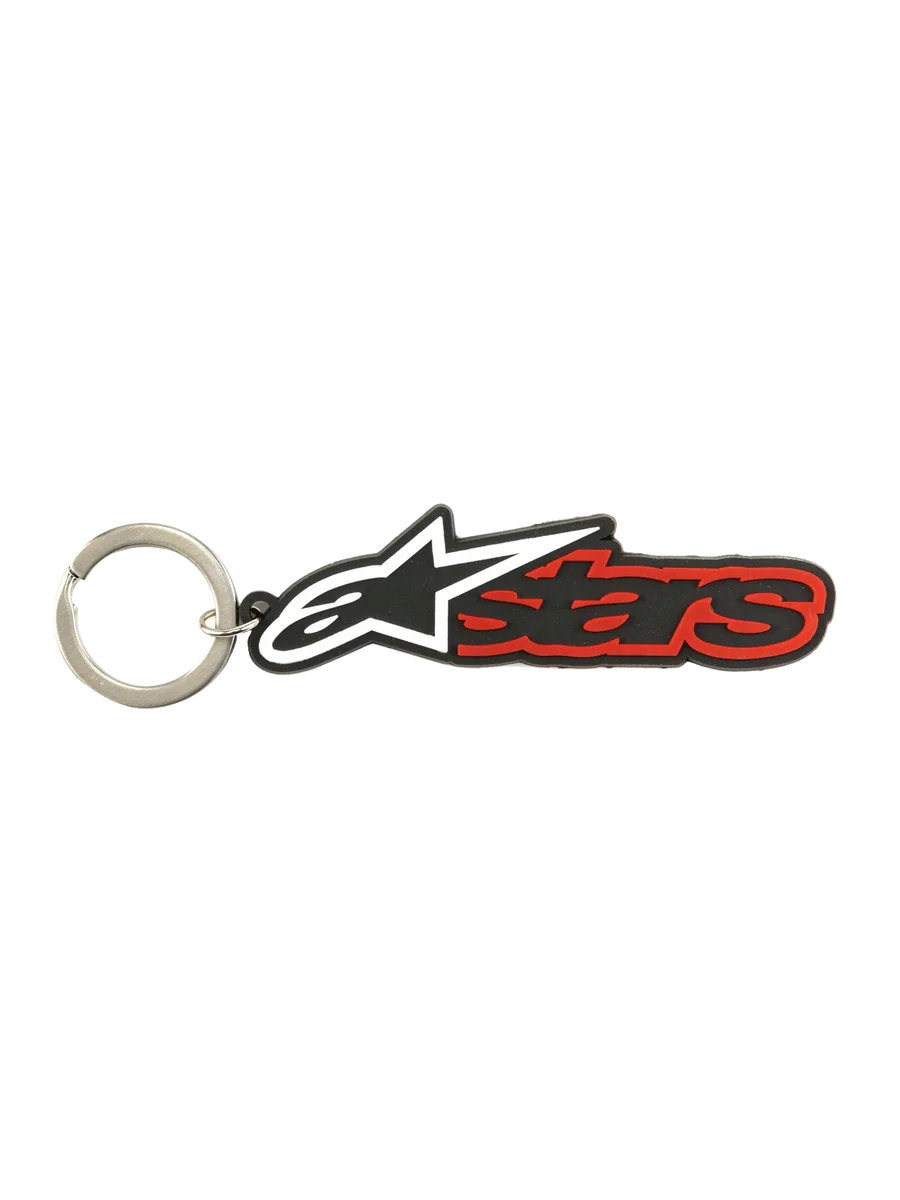 Alpinestars Blaze Key Fob, 3D rubber keychain, Black and Red, metal snap ring, everyday carry sportswear accessory