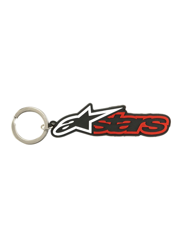 Alpinestars Blaze Key Fob, 3D rubber keychain, Black and Red, metal snap ring, everyday carry sportswear accessory