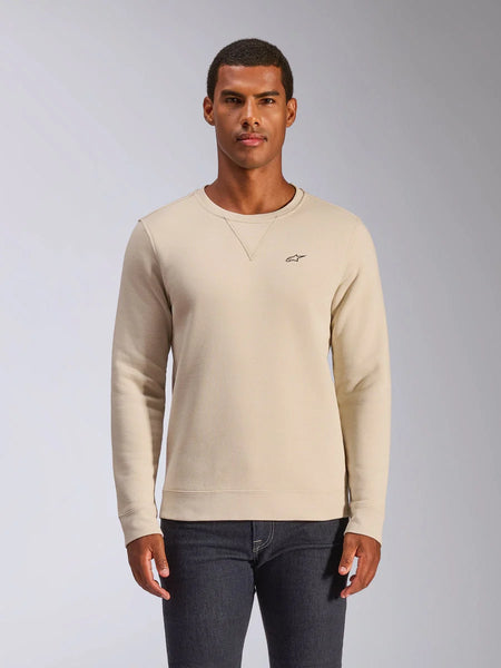 Alpinestars Positive Crew, Crewneck Sweatshirt, Off White, featuring a small black star logo on the chest, V-stitch collar detail, ribbed cuffs and hem, casual motorsport-inspired streetwear