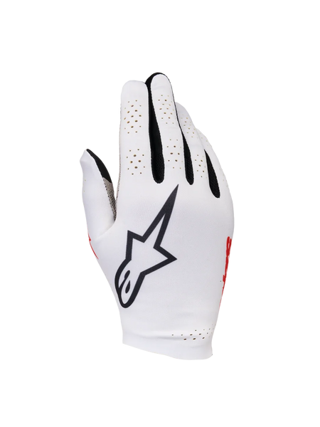 Alpinestars Sim Gloves Graphic 1, SIM Racing Gloves, Silver Ice with Black and Red Accents, featuring a prominent black star logo on the backhand, perforated finger panels for ventilation, and a lightweight textile design for gaming precision.
