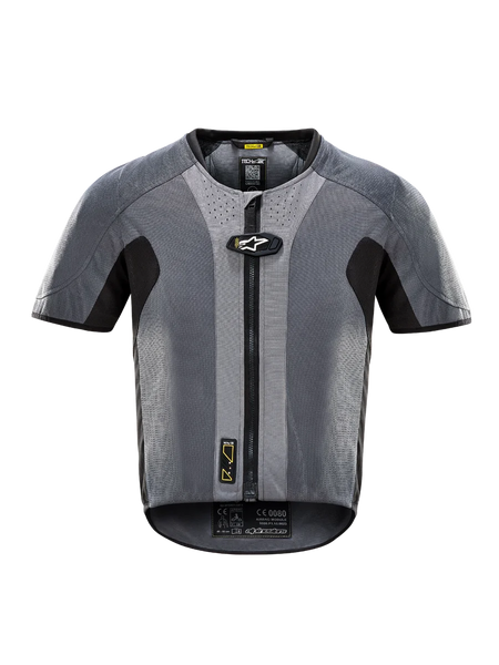 Tech-Air 5 System, dark gray and black motorcycle electronic airbag vest with front zipper and autonomous safety.