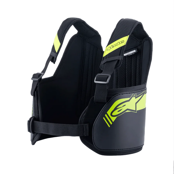 Alpinestars Bionic Rib Support, Karting Rib Protector, Black and Yellow Fluo, featuring adjustable straps and central chest belt, breathable mesh interior with padded panels, ergonomic design for kart racing protection