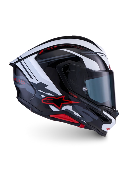 Alpinestars S-R7 A-Core Helmet ECE06/DOT, Black, White, and Red, motorcycle racing helmet with advanced aerodynamics and carbon composite shell