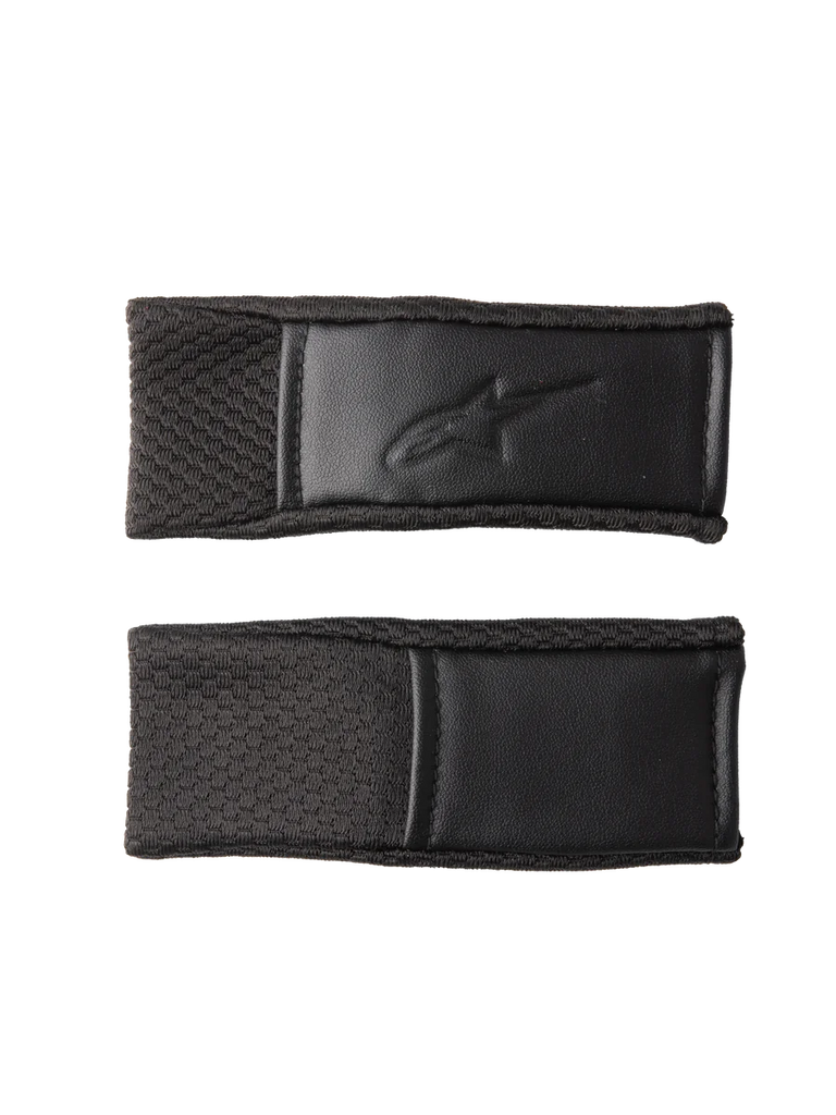 Alpinestars S-M7 Chin Strap Cover Set, Black, replacement helmet strap covers with textured grip pattern and embossed logo, stitched edges, motocross helmet accessories