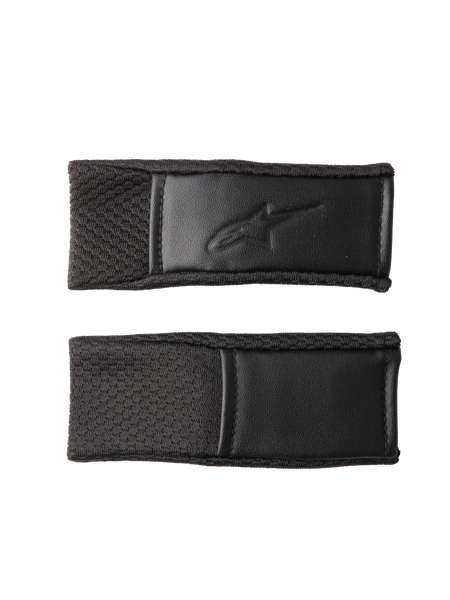 Alpinestars S-M7 Chin Strap Cover Set, Black, replacement helmet strap covers with textured grip pattern and embossed logo, stitched edges, motocross helmet accessories