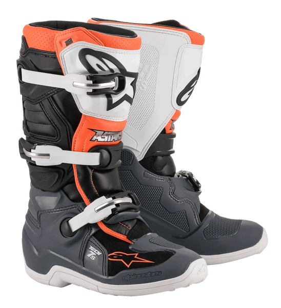 Alpinestars Youth Tech 7S Boots 7 / Black/Gray/White/Orange Fluorescent