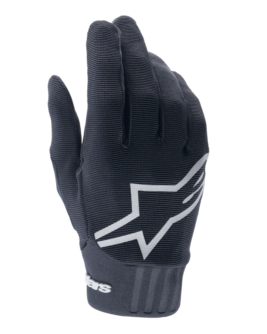 Alpinestars Youth A-Dura Gloves, Mountain Bike Gloves, Black, Large white star logo on back of hand, textured fabric with ribbed cuff detail, flexible design for off-road cycling