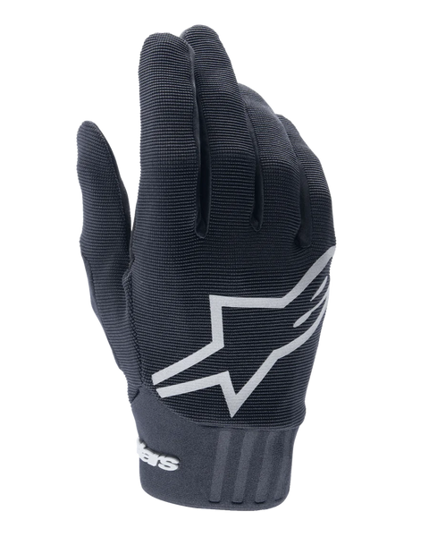 Alpinestars Youth A-Dura Gloves, Mountain Bike Gloves, Black, Large white star logo on back of hand, textured fabric with ribbed cuff detail, flexible design for off-road cycling