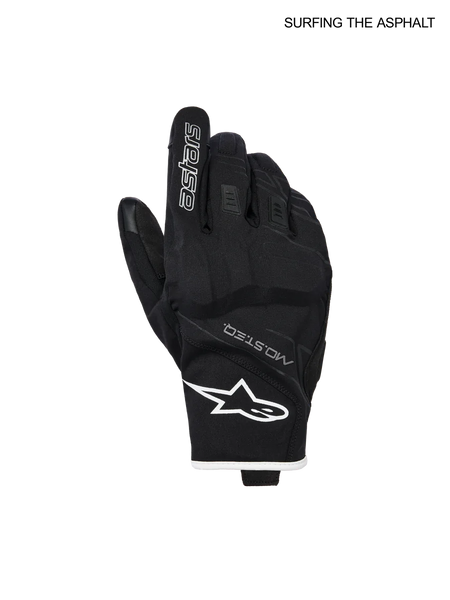 Alpinestars Moblast Waterproof Gloves, men's urban motorcycle riding gloves, Black and Off White, Drystar waterproof textile and goat leather construction with PU knuckles and CE certification