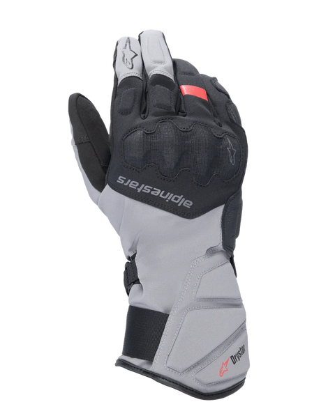 Alpinestars Tourer W-7 V2 Drystar Gloves, Motorcycle Touring Gloves, Black and Dark Gray with Red accent, waterproof winter design featuring a long cuff, covered SP Lite knuckle protection, and adjustable closure system