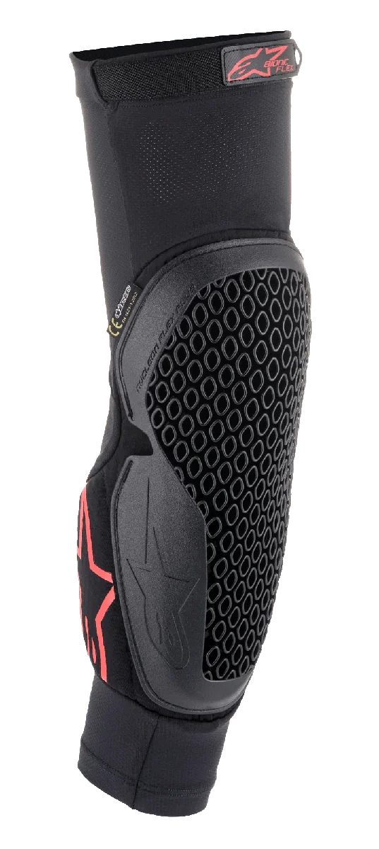 Alpinestars Bionic Flex Elbow Protector, Black and Red, slip-on mesh sleeve with flexible honeycomb Nucleon Flex Technology, red Alpinestars logo, ergonomic off-road motorcycle protection gear