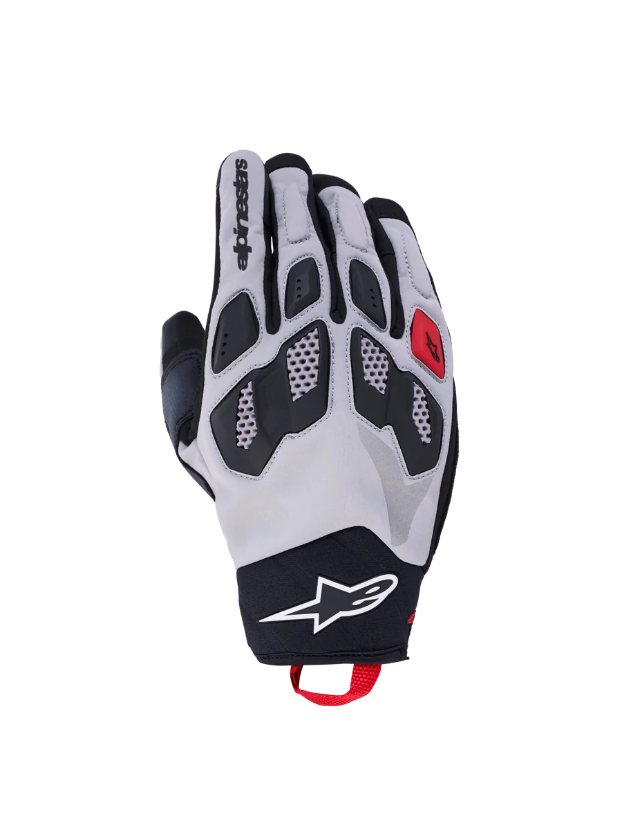 Alpinestars Maxdura Drystar Gloves, men's dual-sport motorcycle riding gloves in mid gray and black, CE level 1 KP certified protection, waterproof textile construction