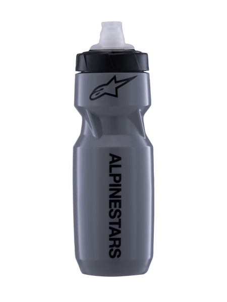 Alpinestars Water Bottle Alps 24Oz, Gray MTB cycling bottle with a leak-proof MoFlo cap and BPA-free plastic build.