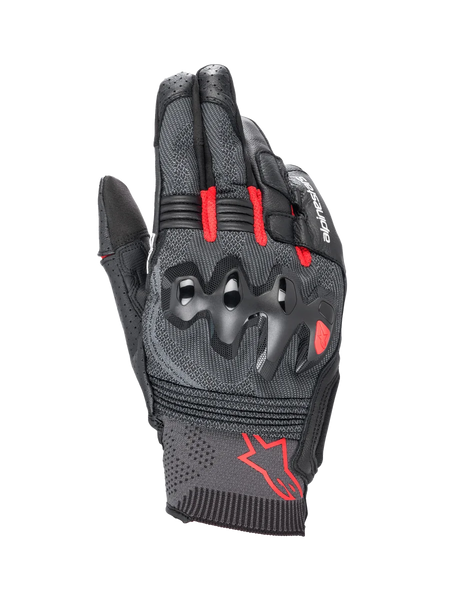Alpinestars Morph Sport Gloves, Motorcycle Racing and Sport Gloves, Black and Bright Red, featuring MorphTech Weave™ backhand and over-injected knuckle protection, short cuff design with red Alpinestars logo.